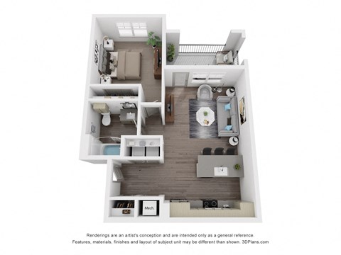 Floor plan for 1 bed, 1 bath, 761 sqft